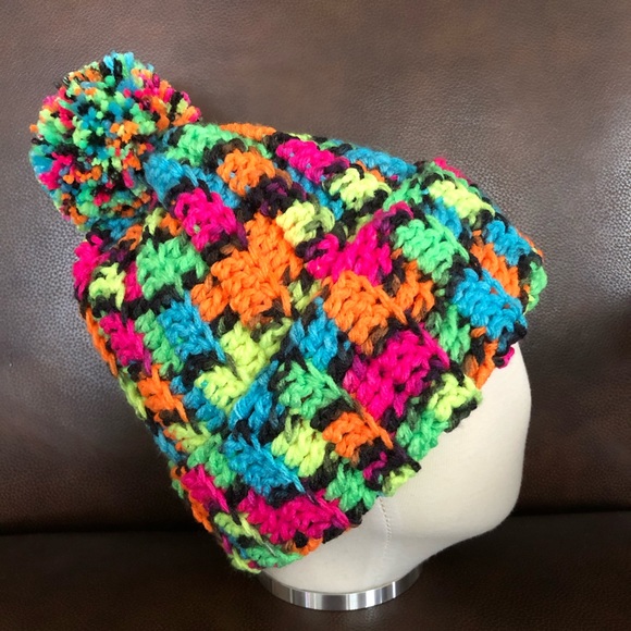 yarn hot off the hook Other - Toddler winter Pom Pom beanie handmade rainbow